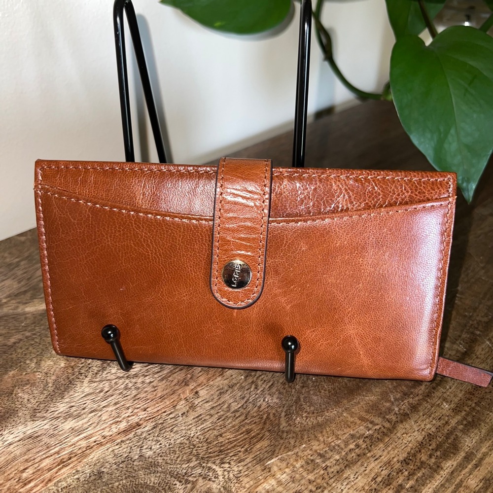 Lodis Toffee Leather Flap Bifold Wallet W Card Leather Snap Closure Internal Zip